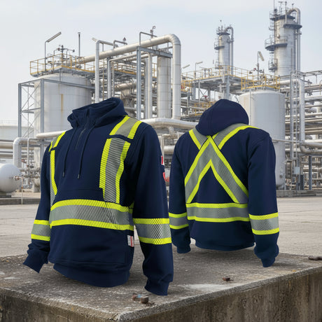 Atlas Navy Blue Men's Pullover FR/AR Hoodies w/ 4" Segmented Stripes 4014NB