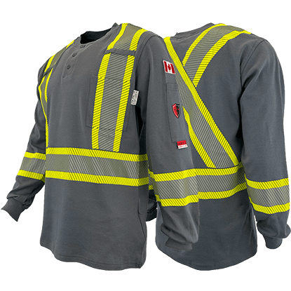 Atlas AR/FR Grey Henley Shirts with 4” Segmented Striping 4034GR