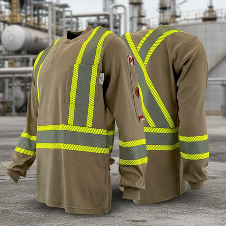 Atlas AR/FR kHAKI Henley Shirts with 4â€ Segmented Striping 4034kk