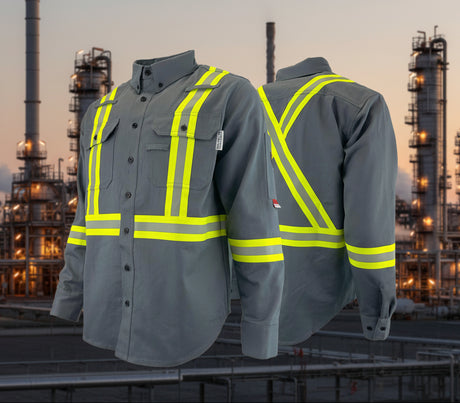 Atlas Guardian Men's Grey FR/AR 2" Stripe Work Shirts 4042GR