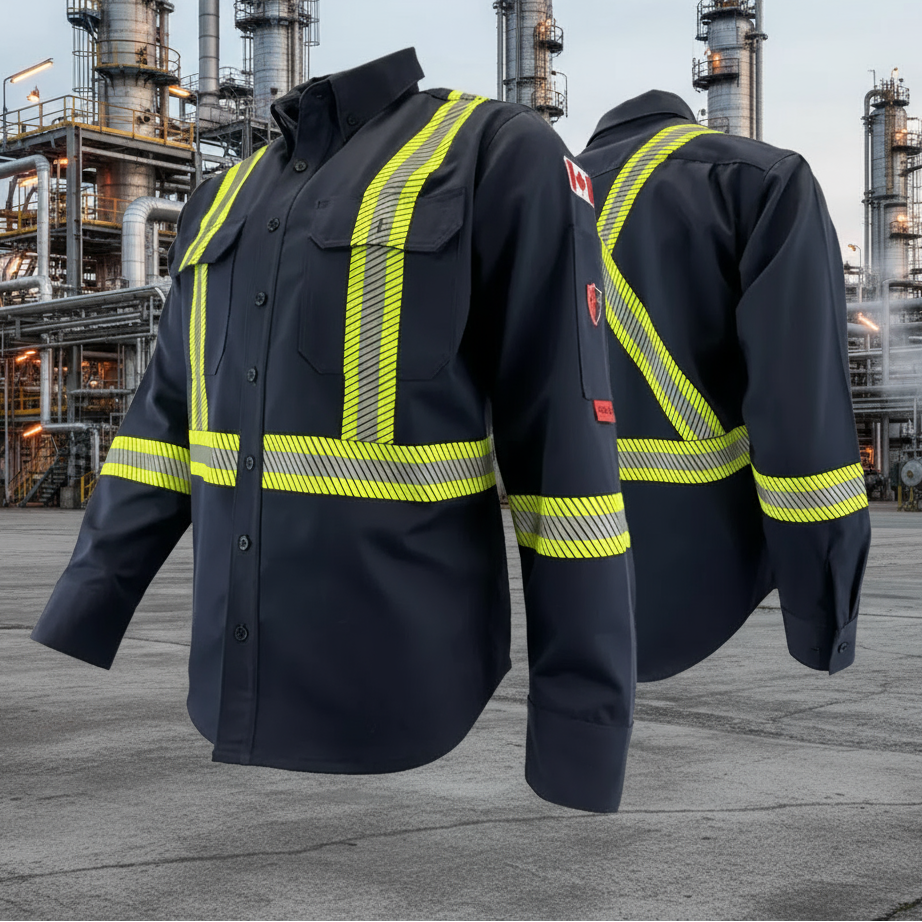 Atlas Navy AR/FR Button Work Shirt with CSA Stripes 404STNB