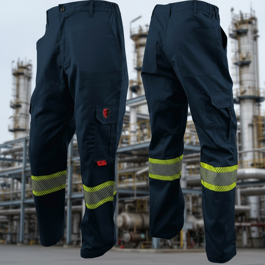 Atlas AR/FR Navy Cargo Pants W/ 4"Yellow/Silver segmented reflective 4054NB