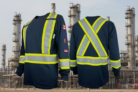 Atlas AR/FR Navy Henley Shirts with 4" Segmented Striping 4074NB