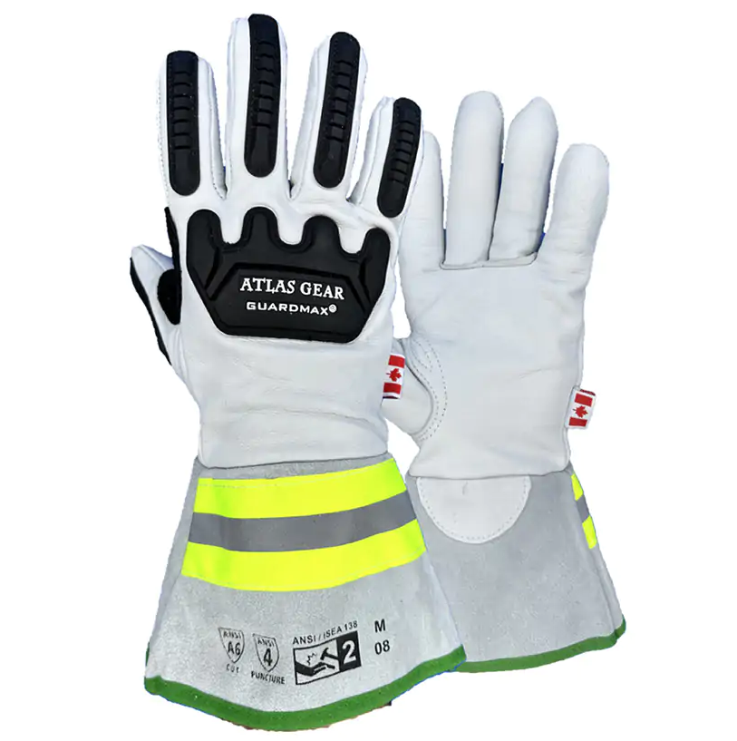 Atlas Gear Leather Long Cuff Cut Level A6 Impact Gloves GuardMax S802
