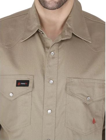 Forge FR Men's Khaki Snap Long Sleeve Work Shirt MFRSLD-002 KHAKI