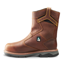 Thumbnail for Men's Terra Brown Patton Wellington Waterproof Pull-On Safety Work Boot with Internal Met Guard 4TCCBN