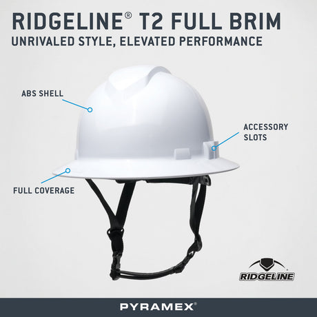 Pyramex Ridgeline White T2 Full Brim HPT256110
