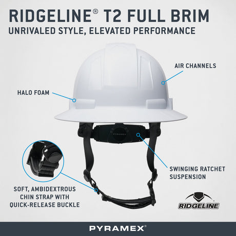 Pyramex Ridgeline White T2 Full Brim HPT256110