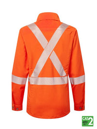 Thumbnail for IFR Women's Orange FR Ultrasoft® 7 oz Deluxe Striped Work Shirt USO471