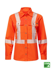 Thumbnail for IFR Women's Orange FR Ultrasoft® 7 oz Deluxe Striped Work Shirt USO471