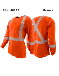 Thumbnail for Premium Long Sleeve Orange Henley T Shirt 2'' Silver Reflective Class 2