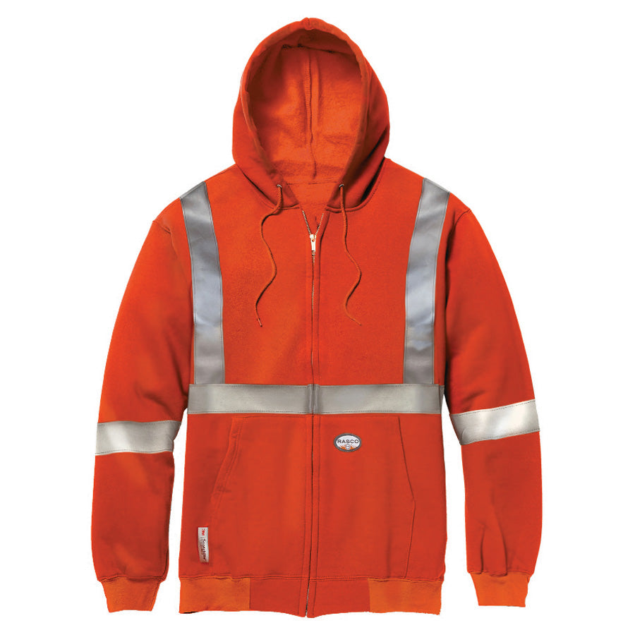Rasco FR Orange Hi Vis Class 2 Level 2 Zip up hoodie with removable hood FR7119OH
